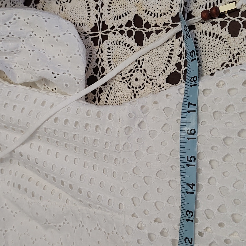 Vince Camuto Drop Waist White Eyelet Dress Lined Bodice Midi Length SZ: … - Picture 12 of 13
